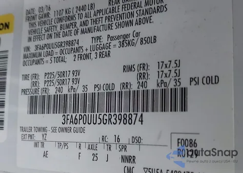 2016 Ford Fusion Hybrid S z USA, uszkodzony, nr VIN 3FA6P0UU5GR398874